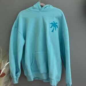 Blue pink palm puff Palm Tree Sweater with Relaxed Fit